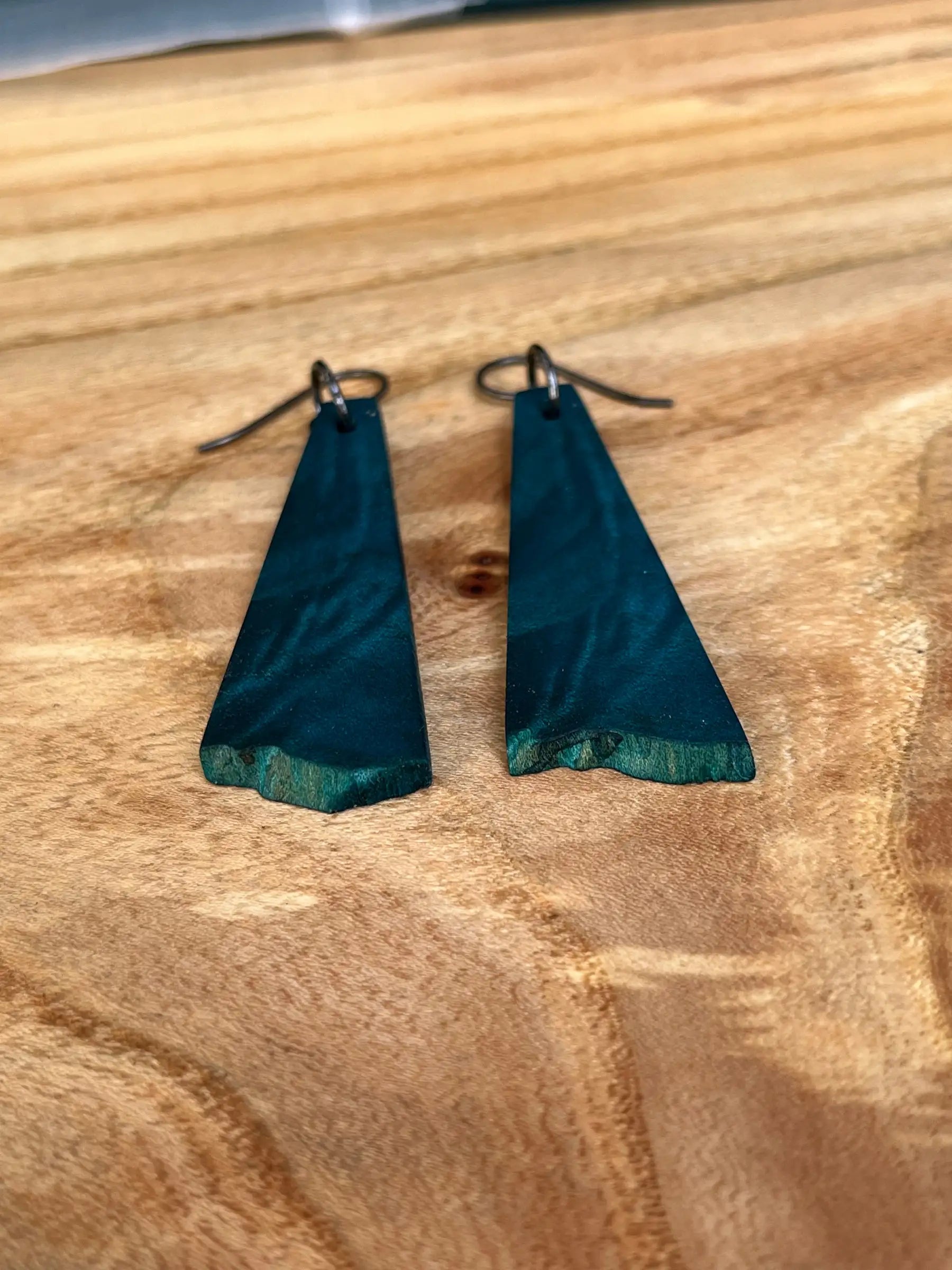 Dyed Maple Burl Earrings (Turquoise) | Medium | Ronin Machinewerks