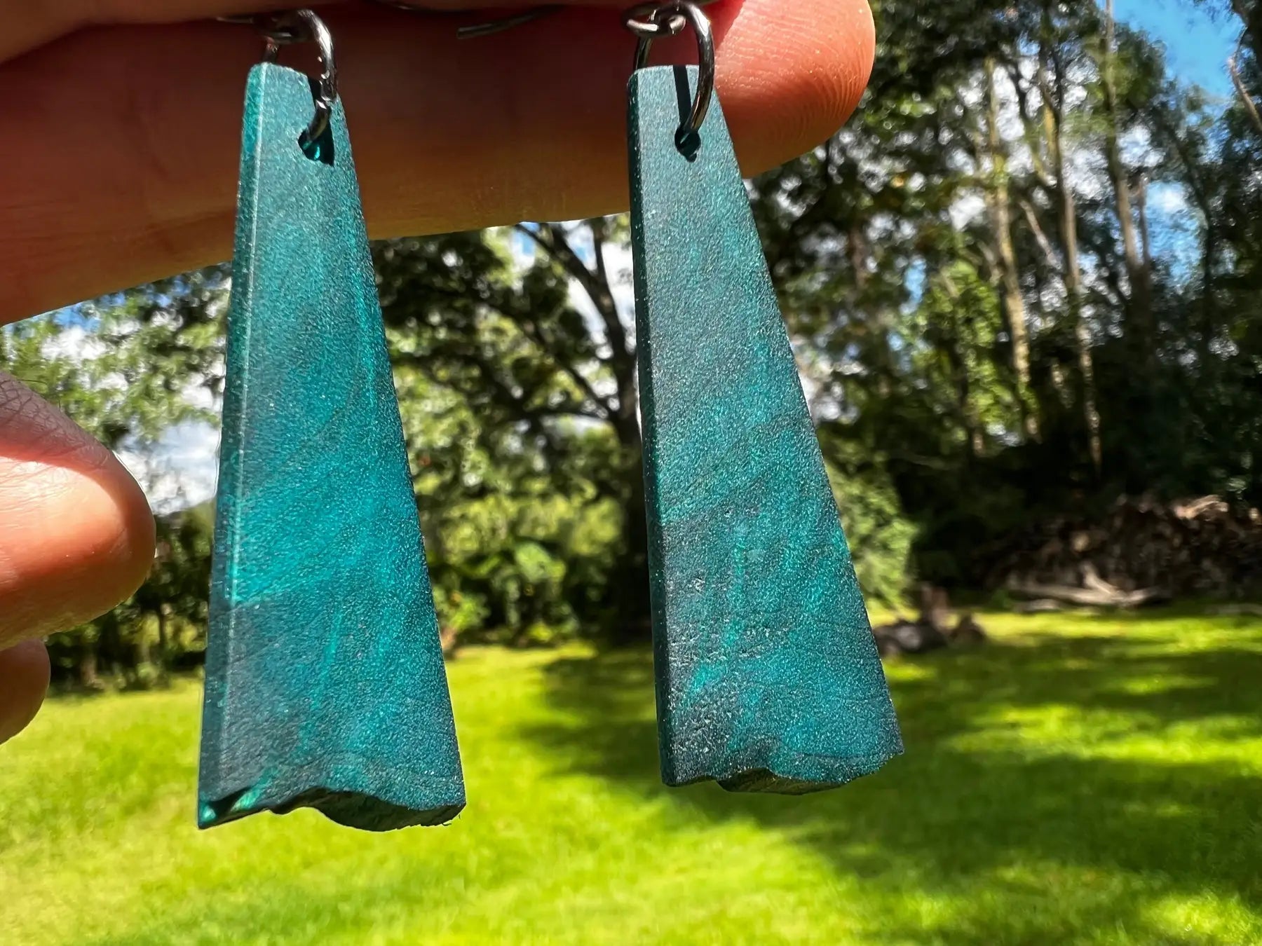 Dyed Maple Burl Earrings (Turquoise) | Medium | Ronin Machinewerks