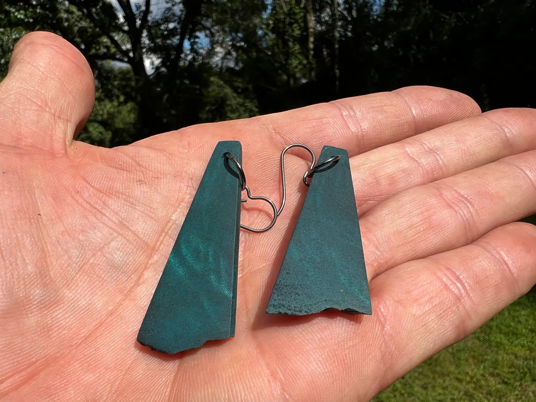 Dyed Maple Burl Earrings (Turquoise) | Medium | Ronin Machinewerks