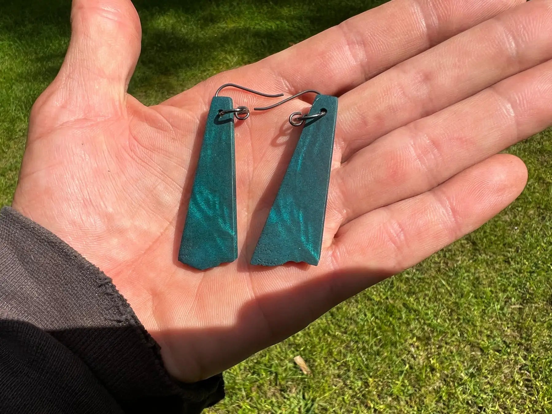 Dyed Maple Burl Earrings (Turquoise) | Medium | Ronin Machinewerks