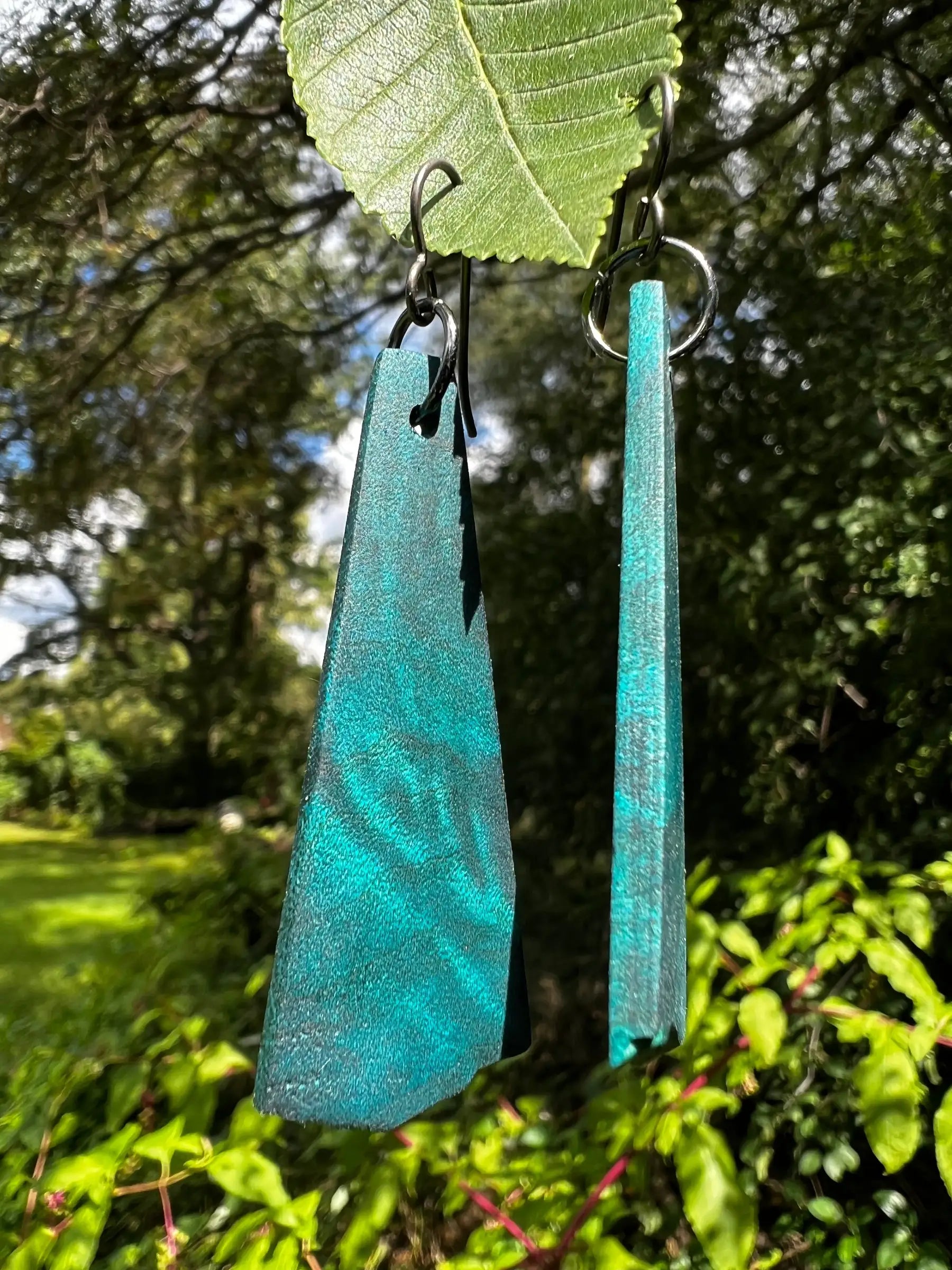 Dyed Maple Burl Earrings (Turquoise) | Medium | Ronin Machinewerks