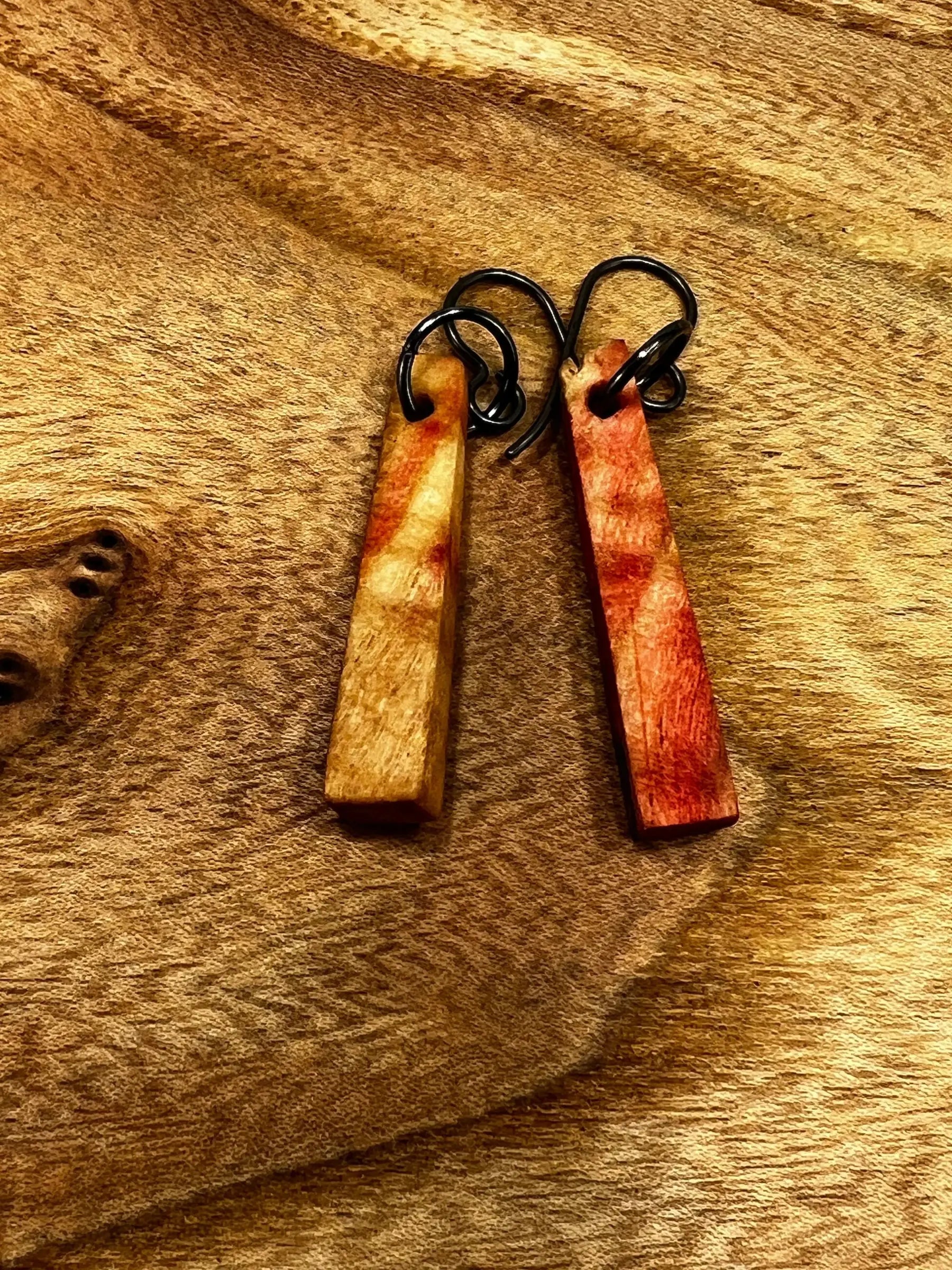 Flamed Box Elder Wood Earrings | Small | #027