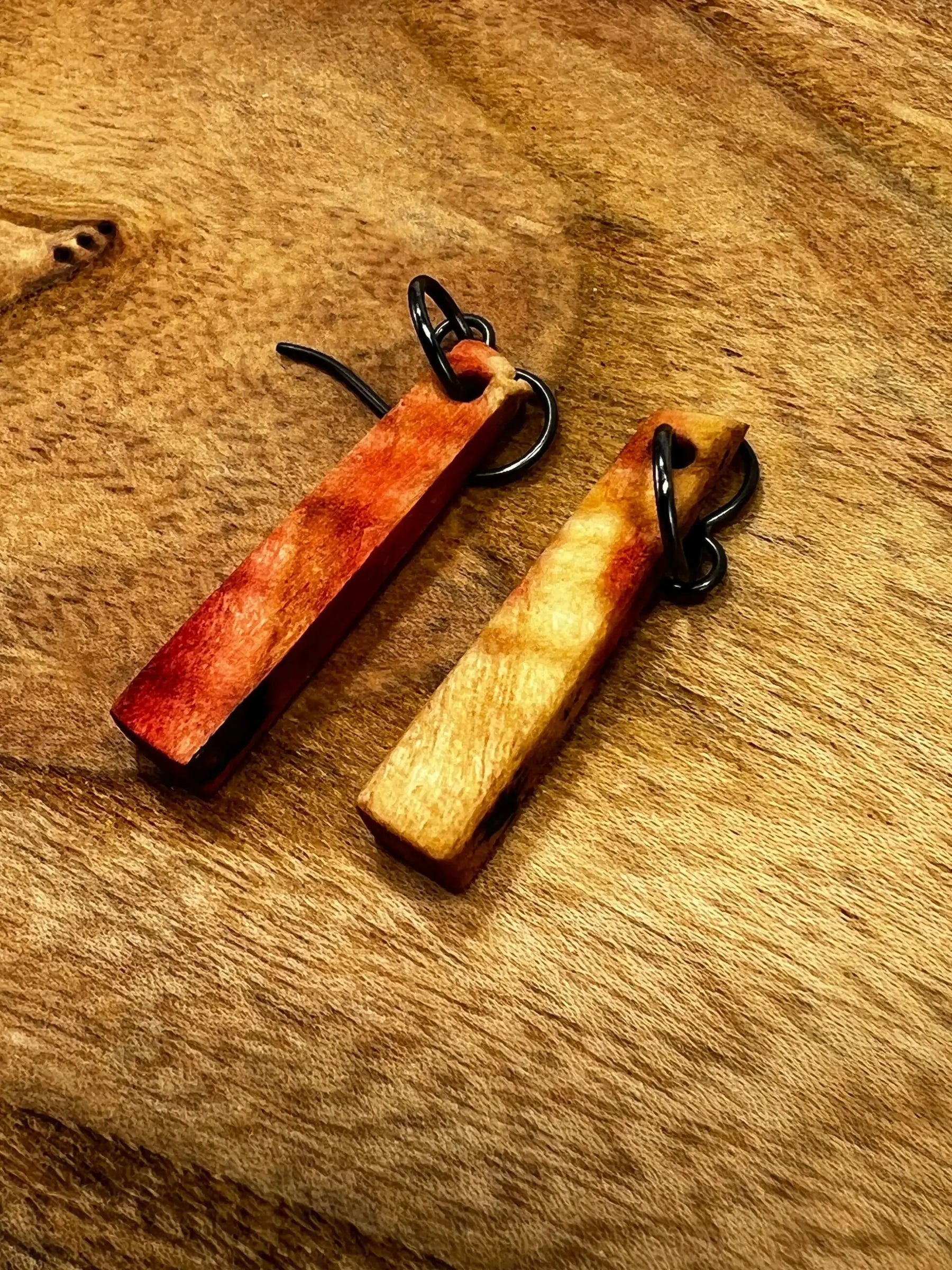 Flamed Box Elder Wood Earrings | Small | #027