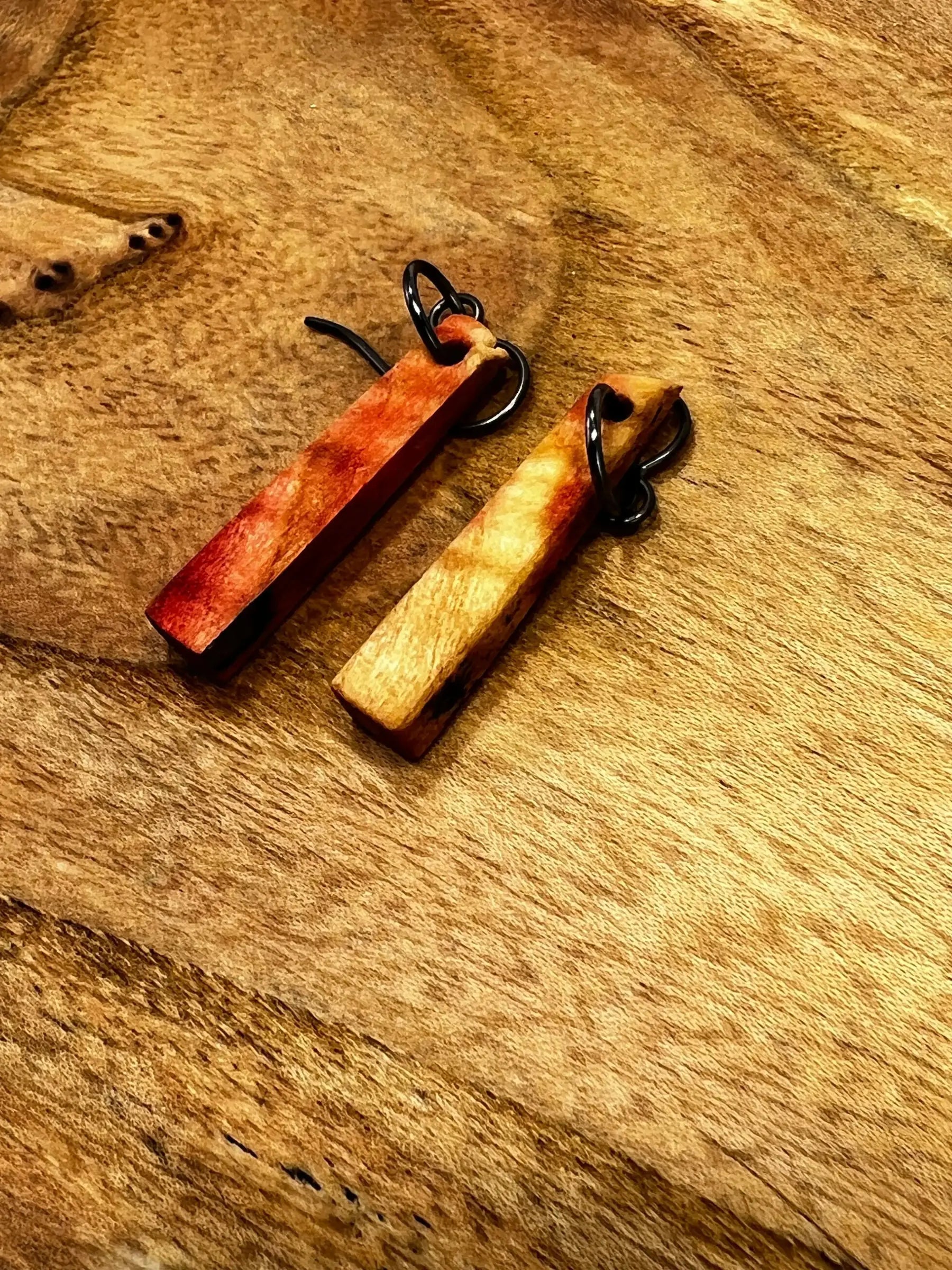 Flamed Box Elder Wood Earrings | Small | #027