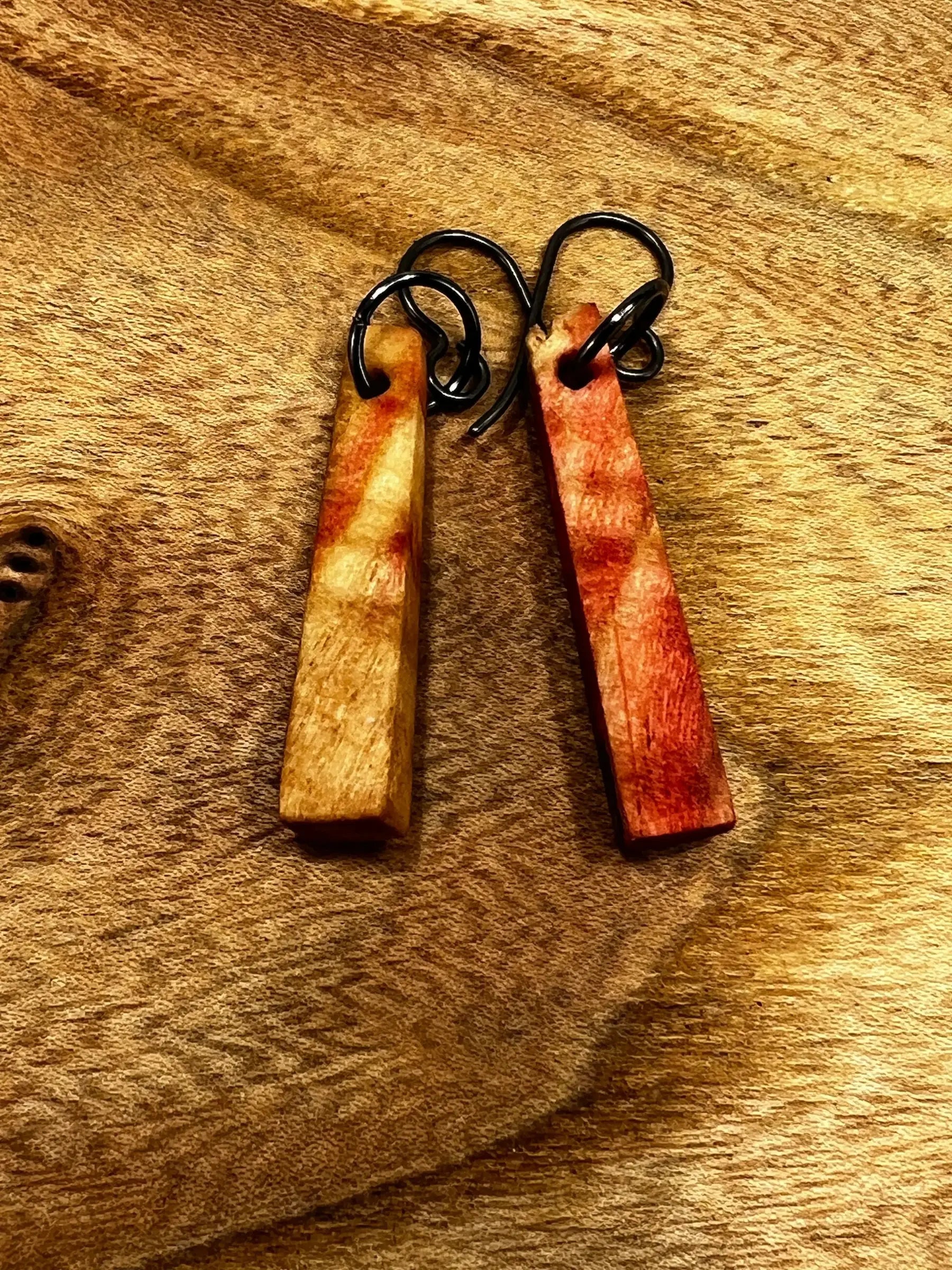 Flamed Box Elder Wood Earrings | Small | #027