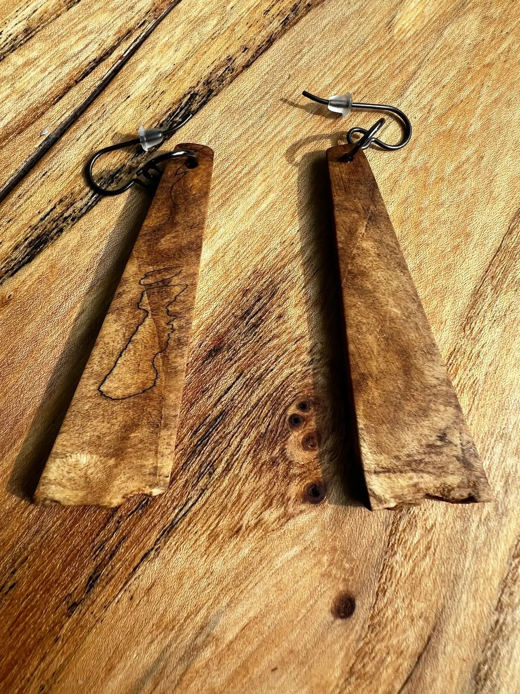 Spalted Maple Burl Earrings | Medium | Ronin Machinewerks