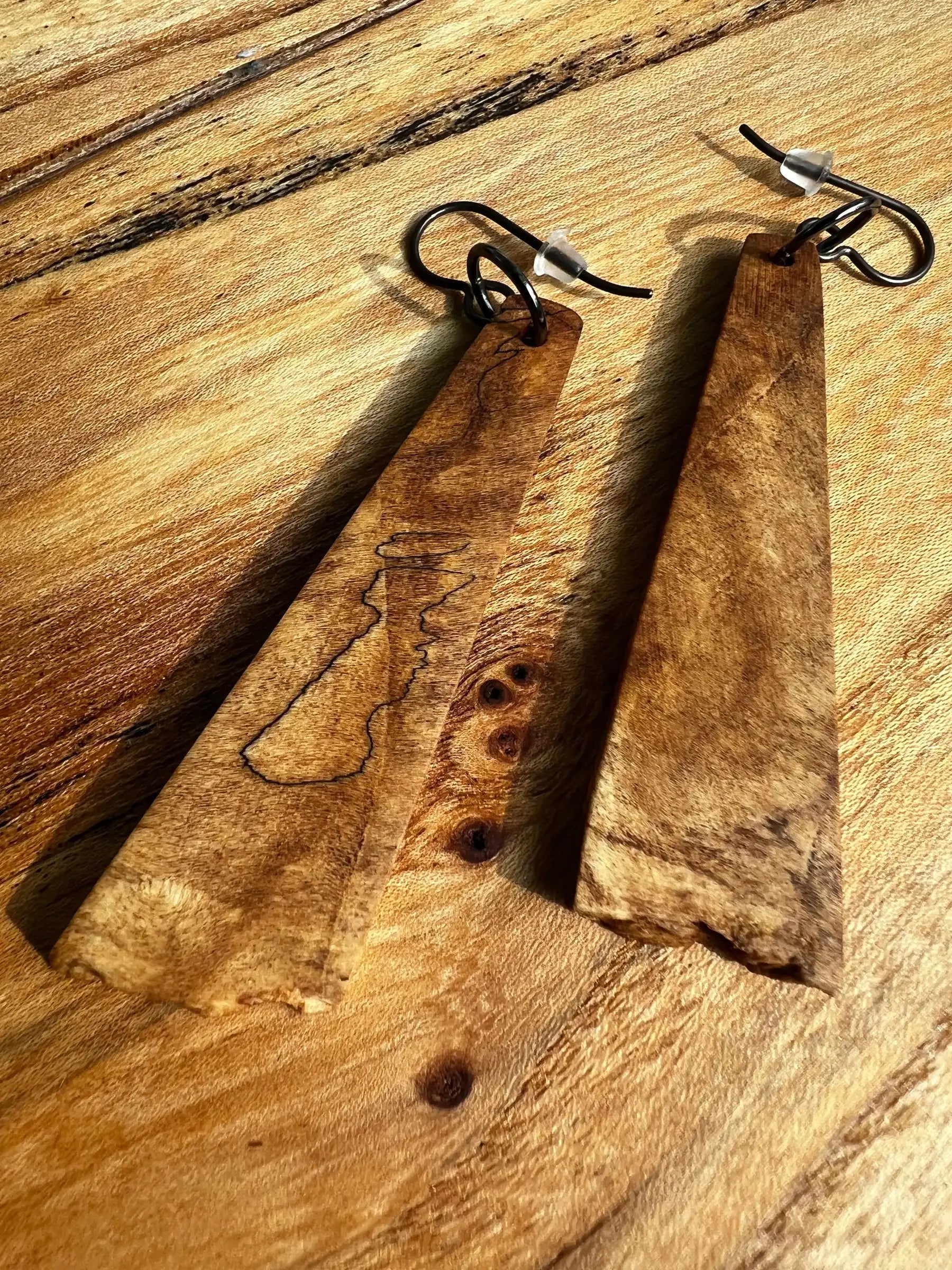 Spalted Maple Burl Earrings | Medium | Ronin Machinewerks