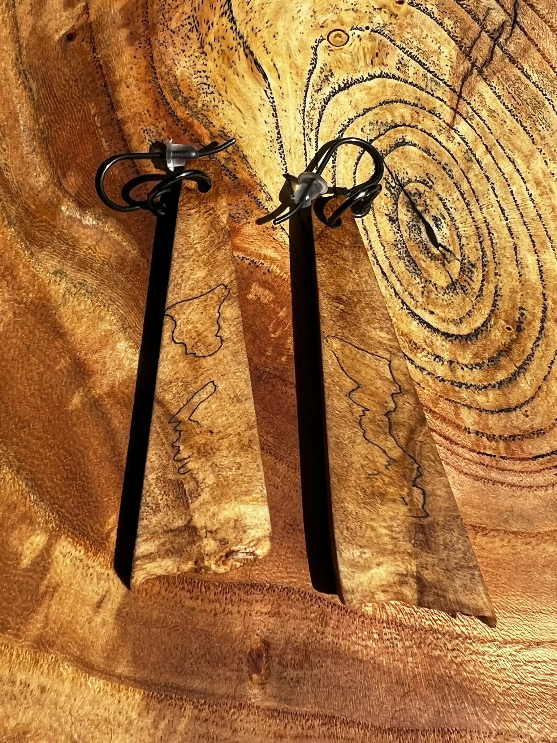 Spalted Maple Burl Earrings | Medium | Ronin Machinewerks