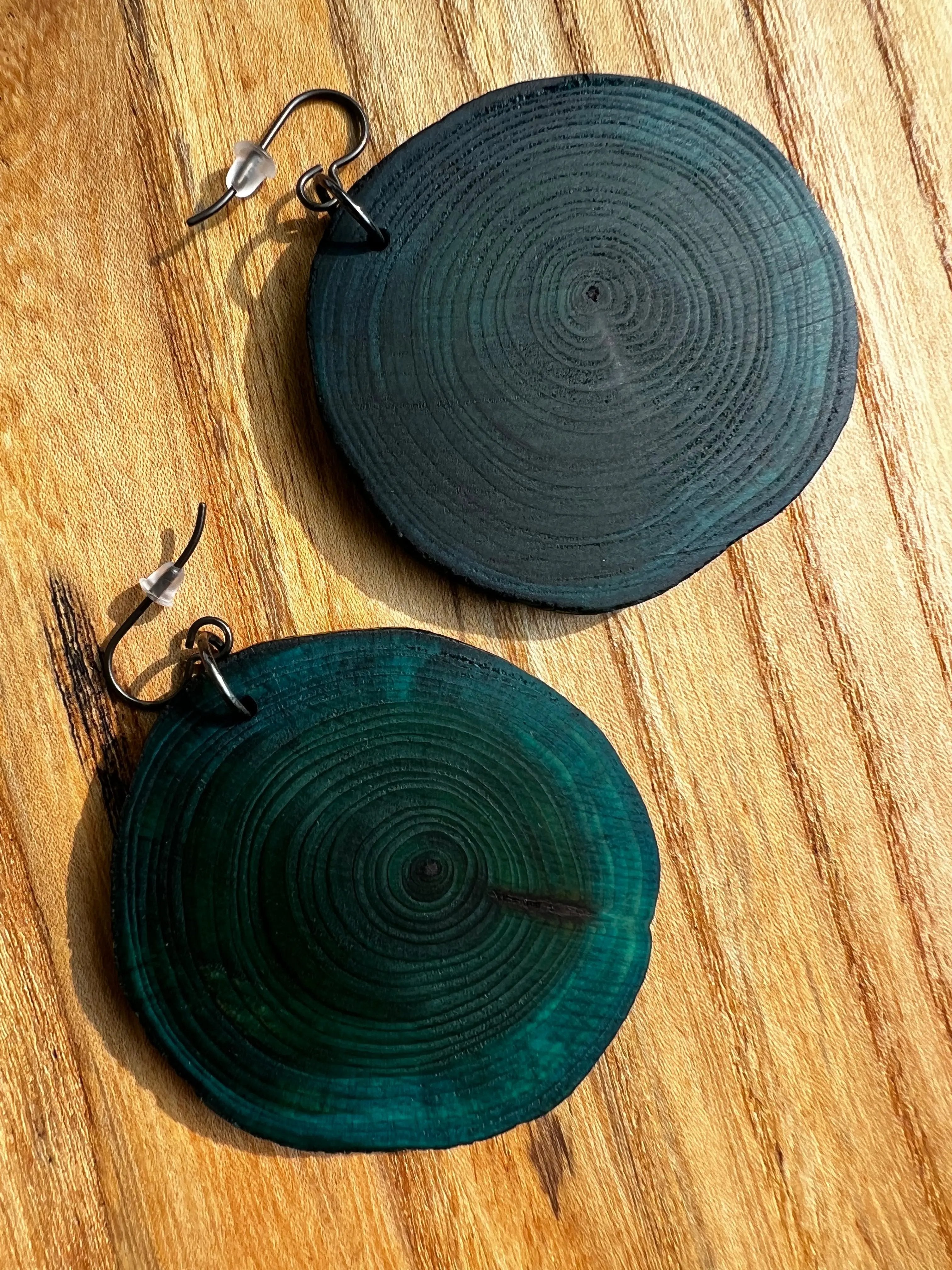 Dyed Yew Earrings - Large (Turquoise) | Ronin Machinewerks