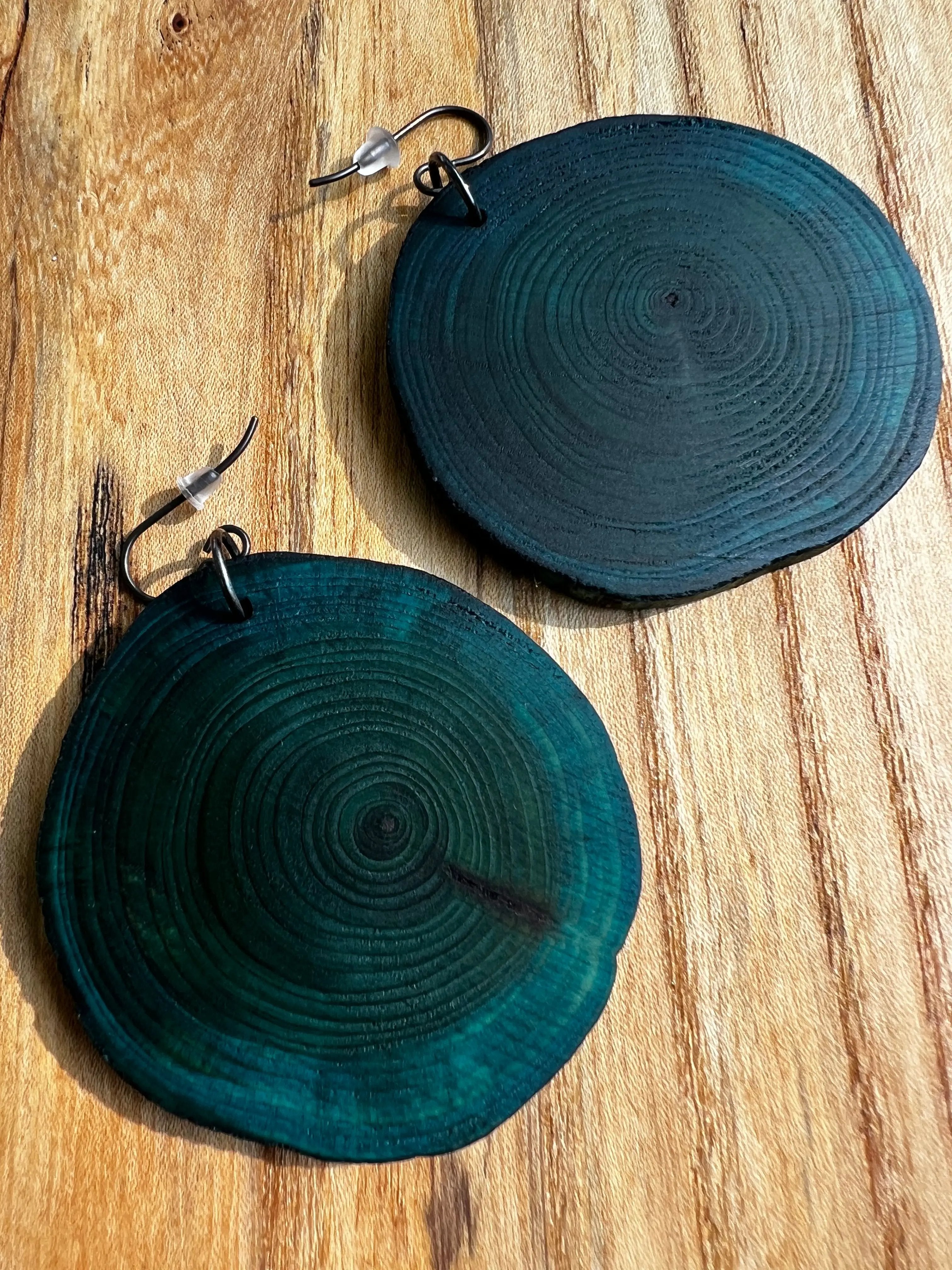 Dyed Yew Earrings - Large (Turquoise) | Ronin Machinewerks