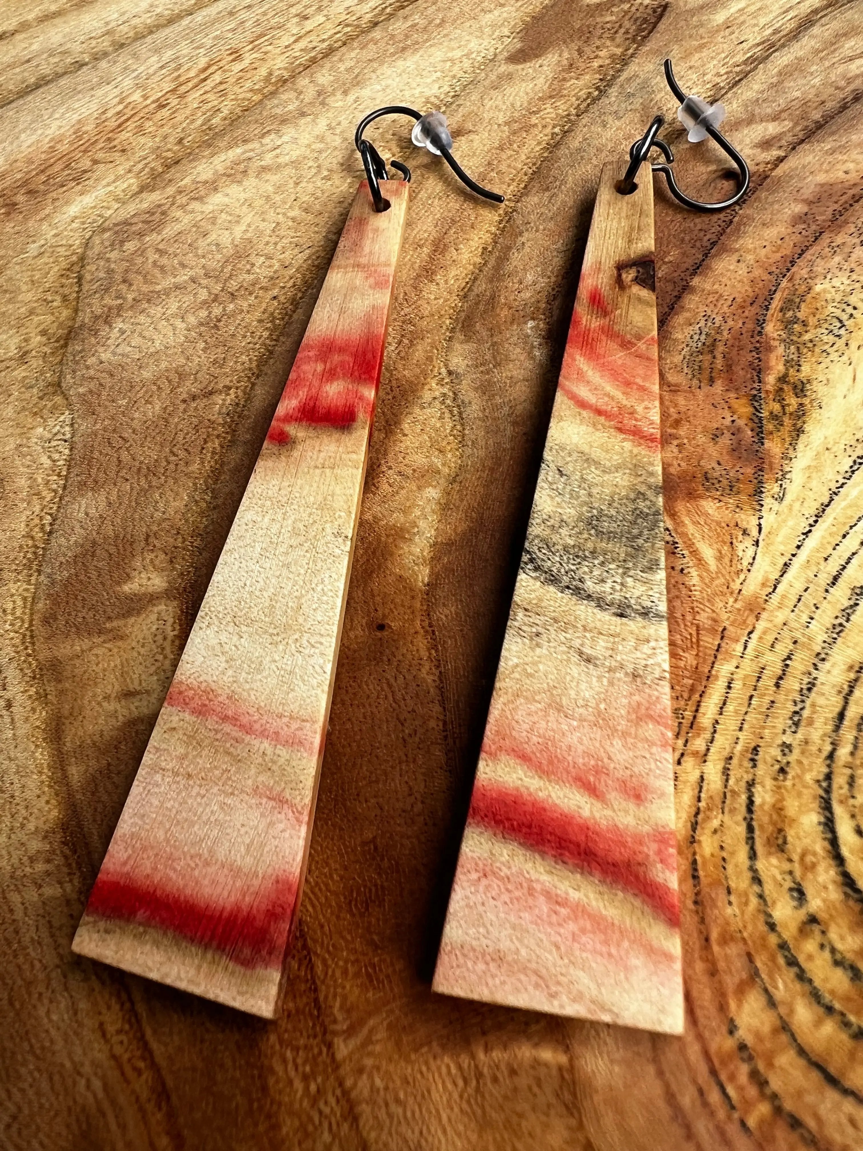 Flamed Box Elder Earrings | #022 | Large | Ronin Machinewerks