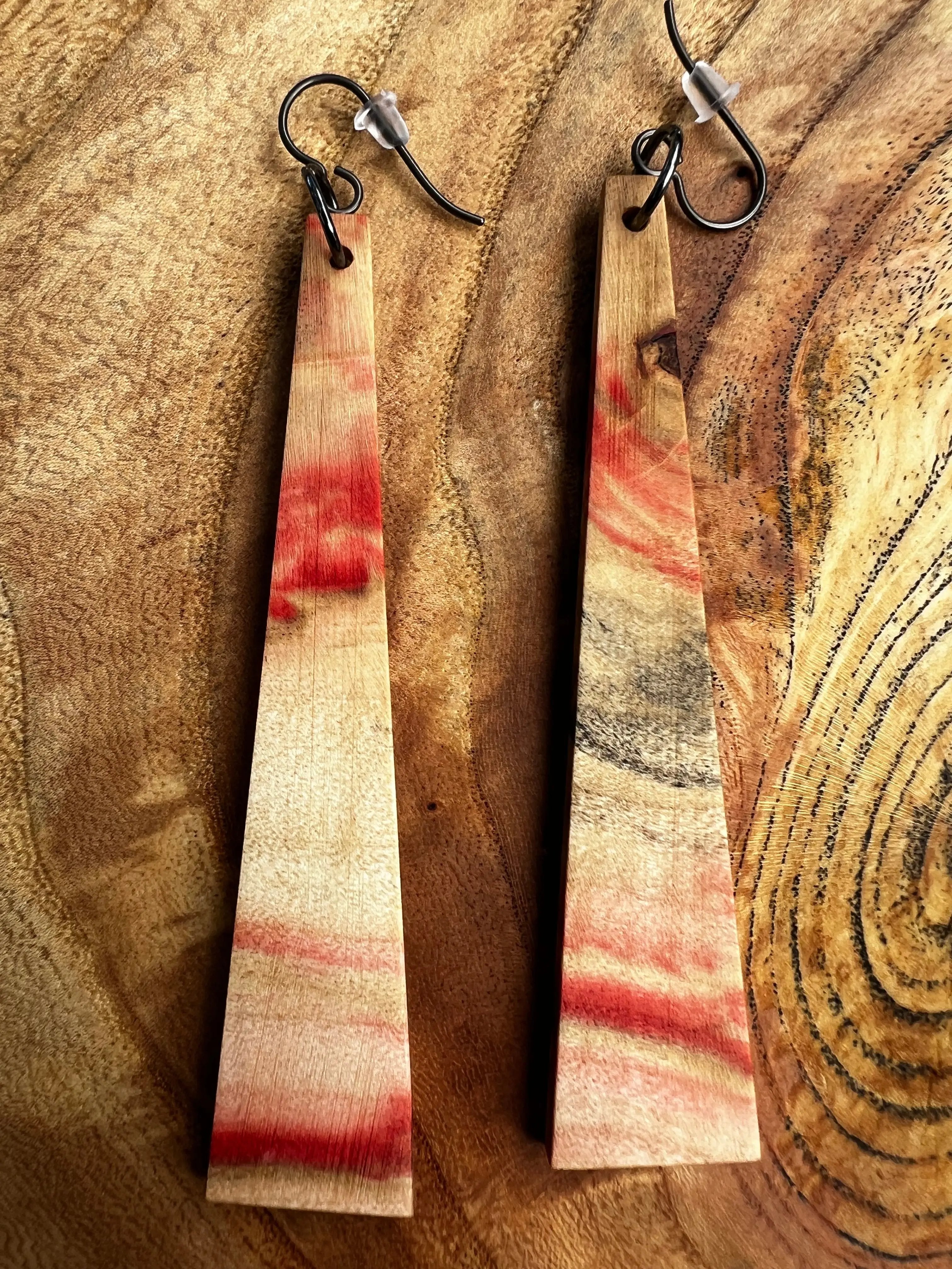 Flamed Box Elder Earrings | #022 | Large | Ronin Machinewerks