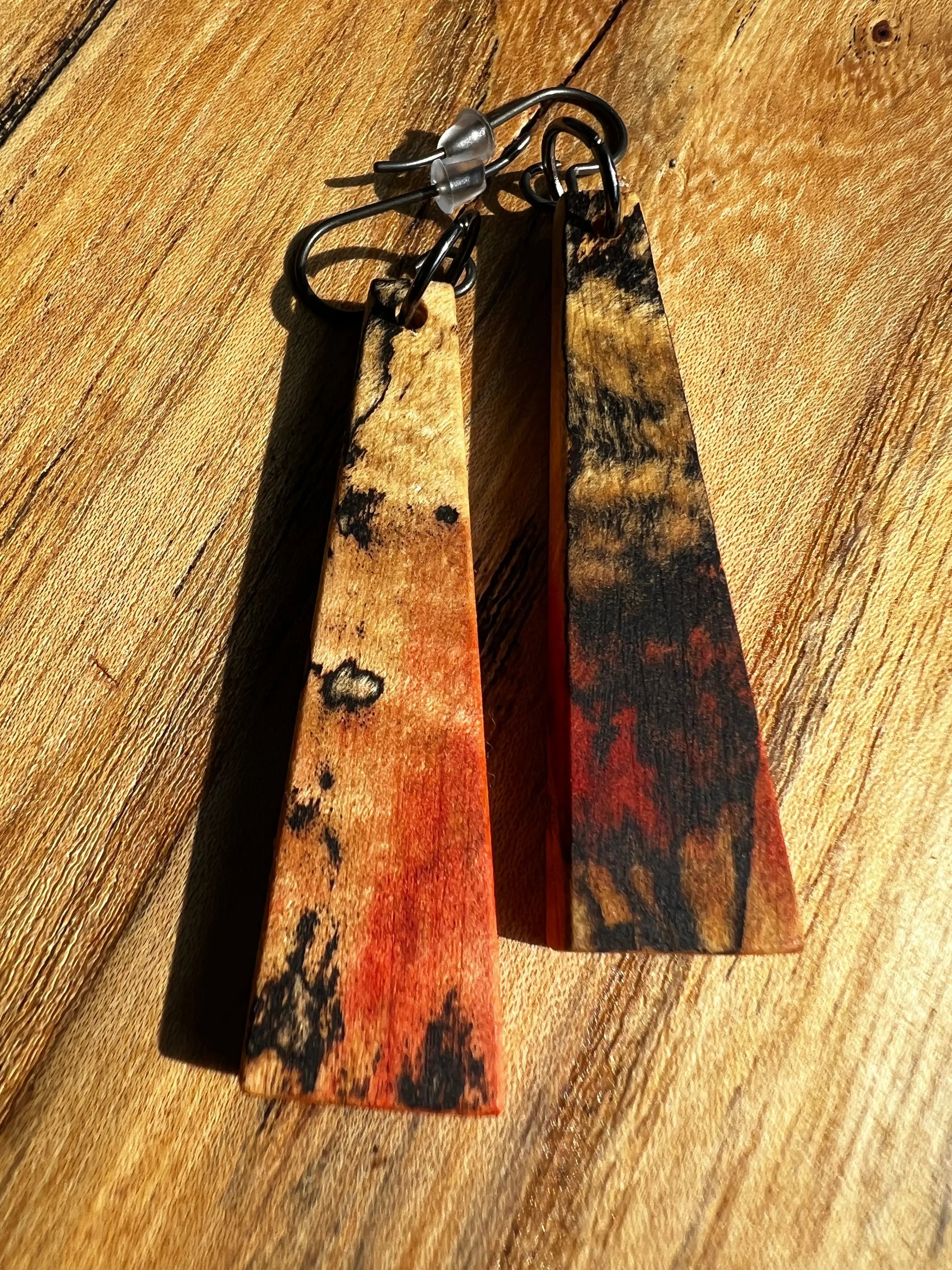 Flamed & Spalted Box Elder Earrings | Ronin Machinewerks