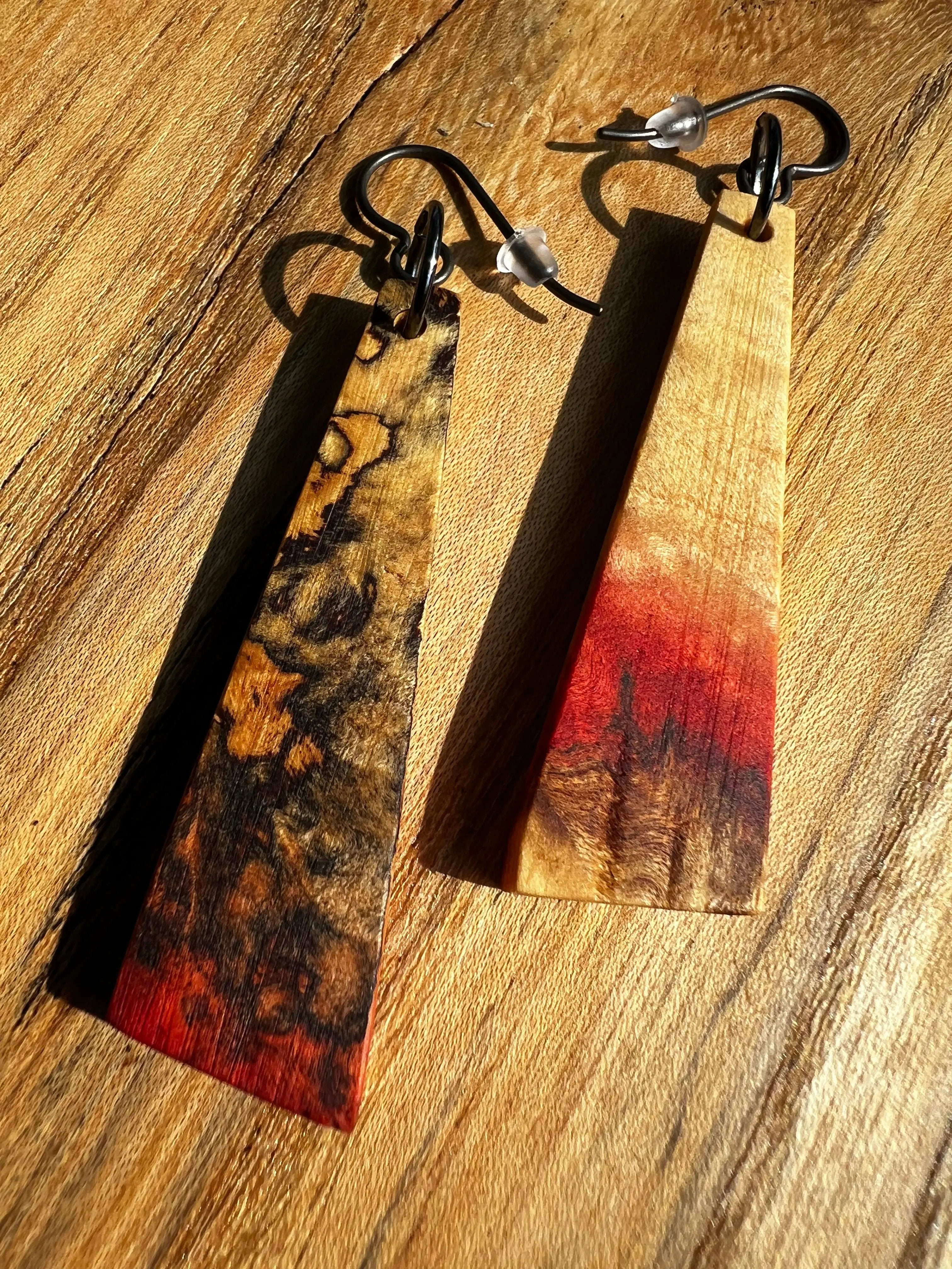 Flamed & Spalted Box Elder Earrings | Ronin Machinewerks