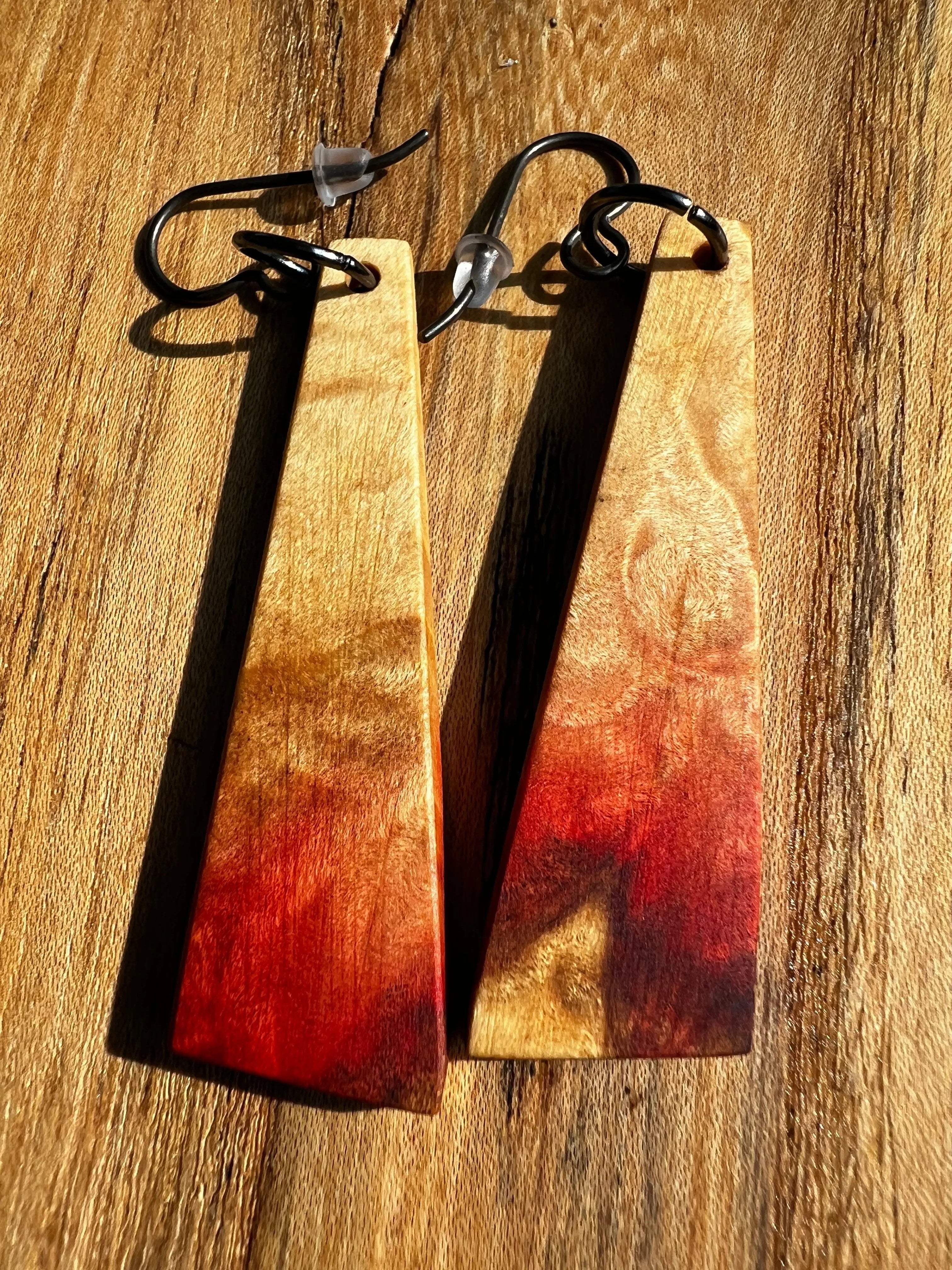 Flamed & Spalted Box Elder Earrings | Ronin Machinewerks