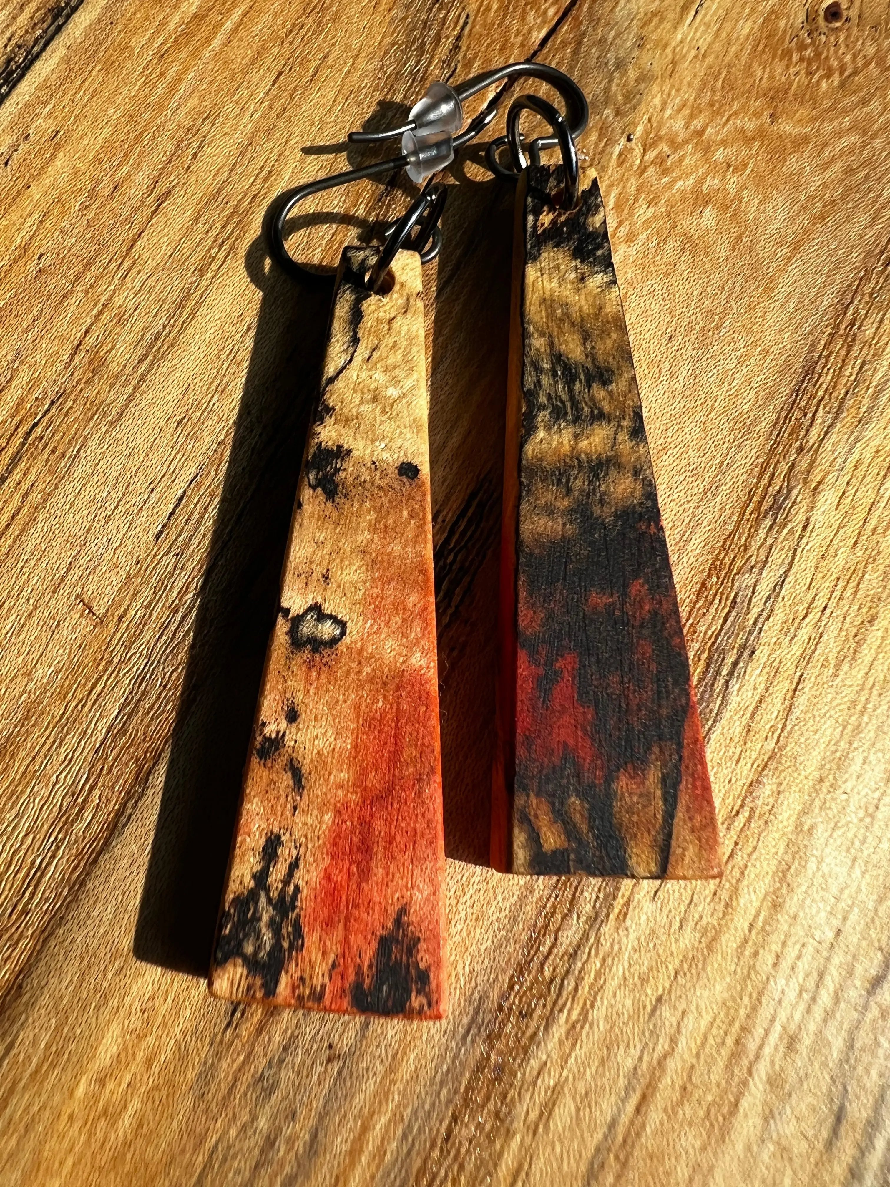 Flamed & Spalted Box Elder Earrings | Ronin Machinewerks