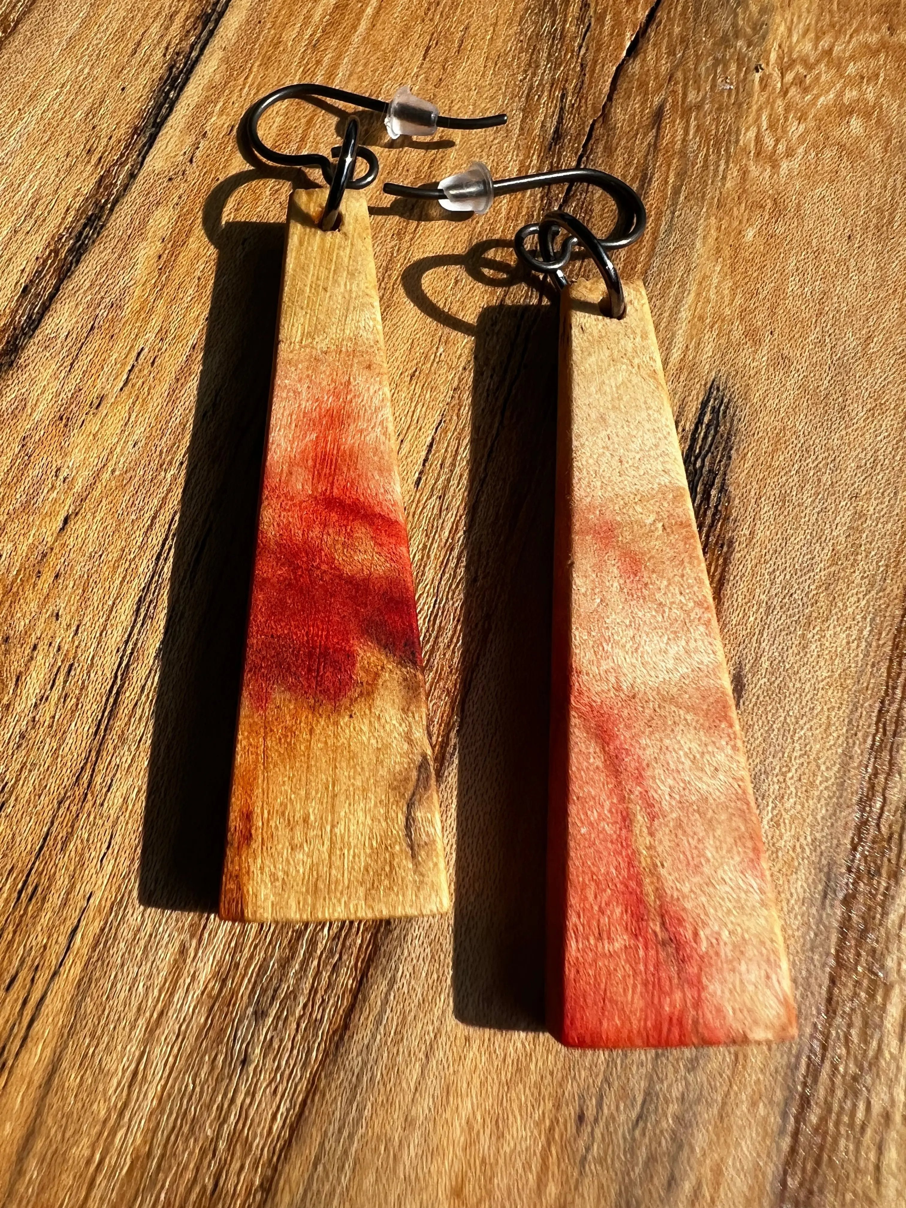 Flamed & Spalted Box Elder Earrings | Ronin Machinewerks