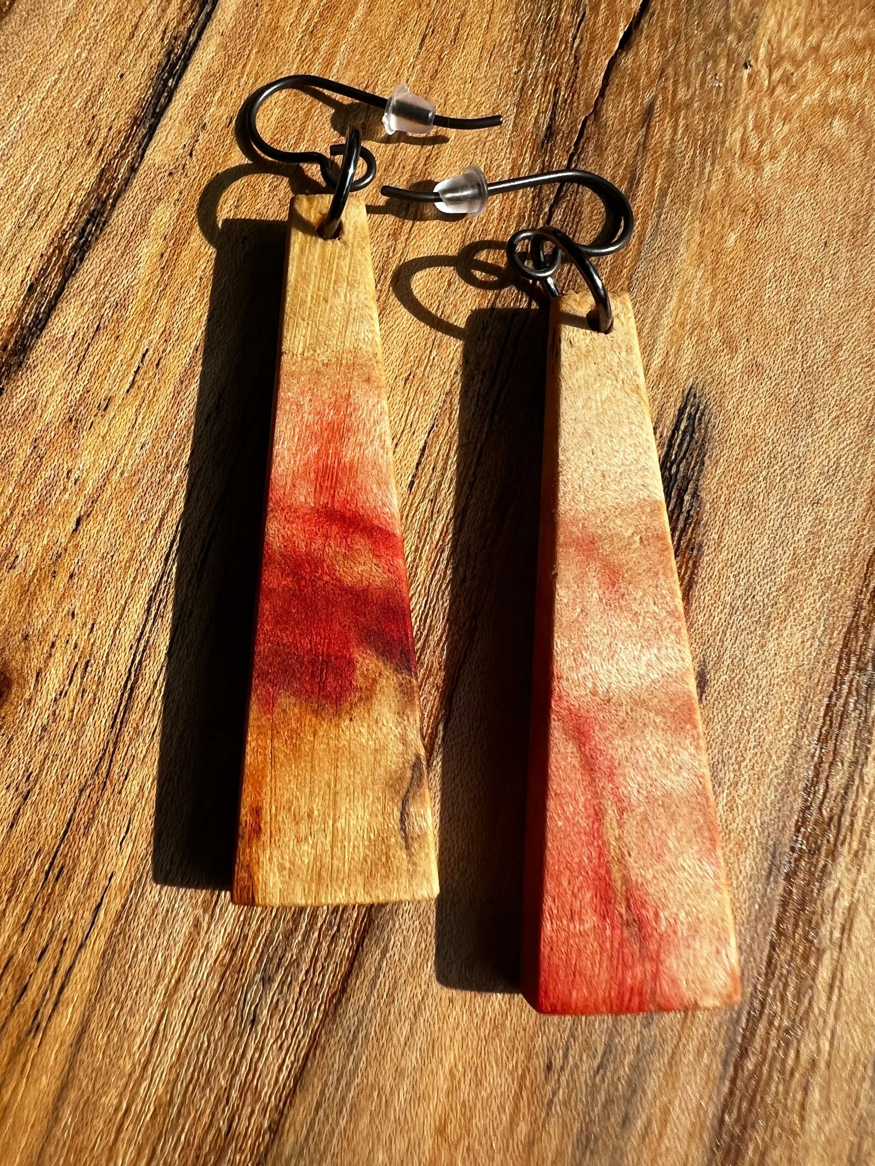 Flamed & Spalted Box Elder Earrings | Ronin Machinewerks