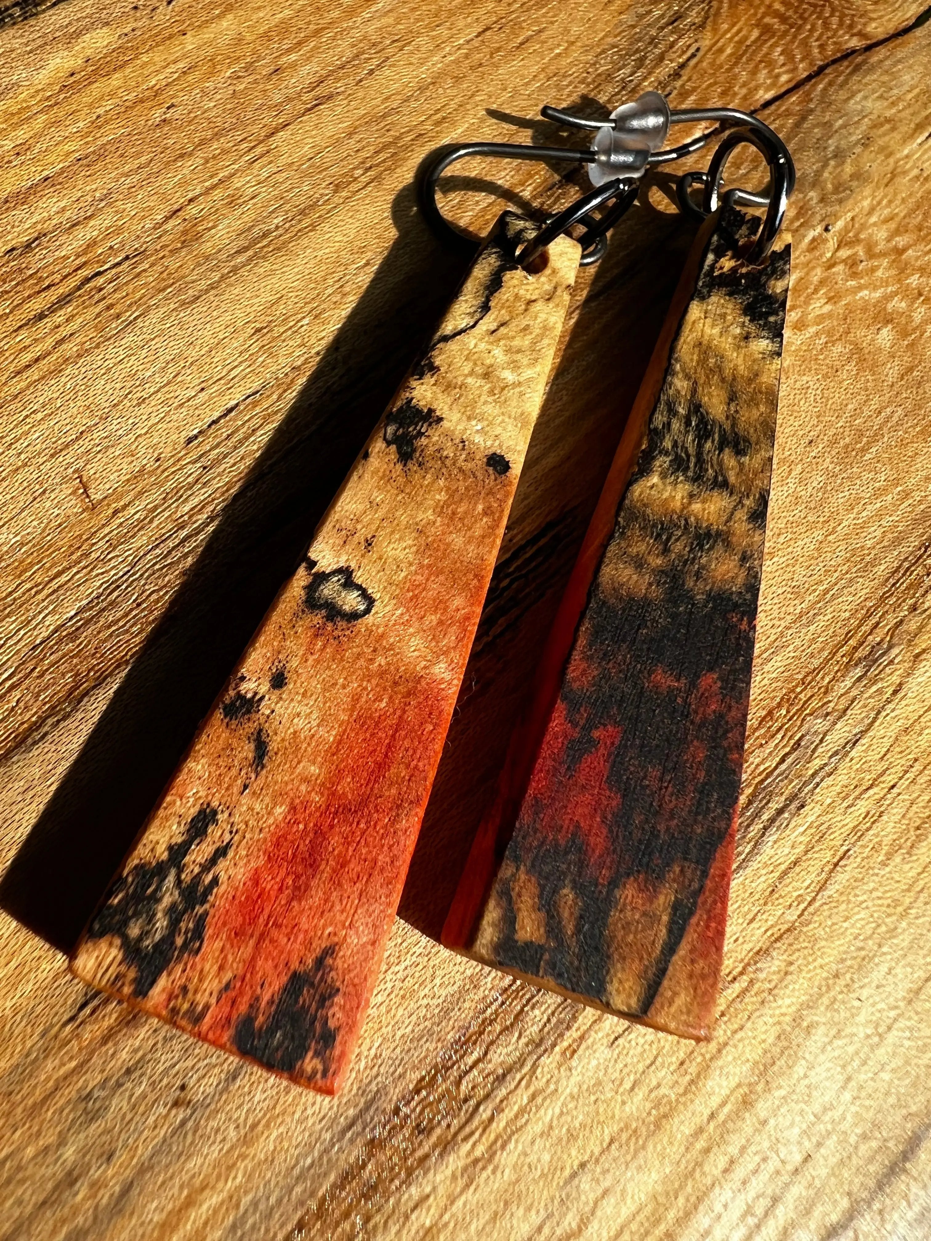 Flamed & Spalted Box Elder Earrings | Ronin Machinewerks