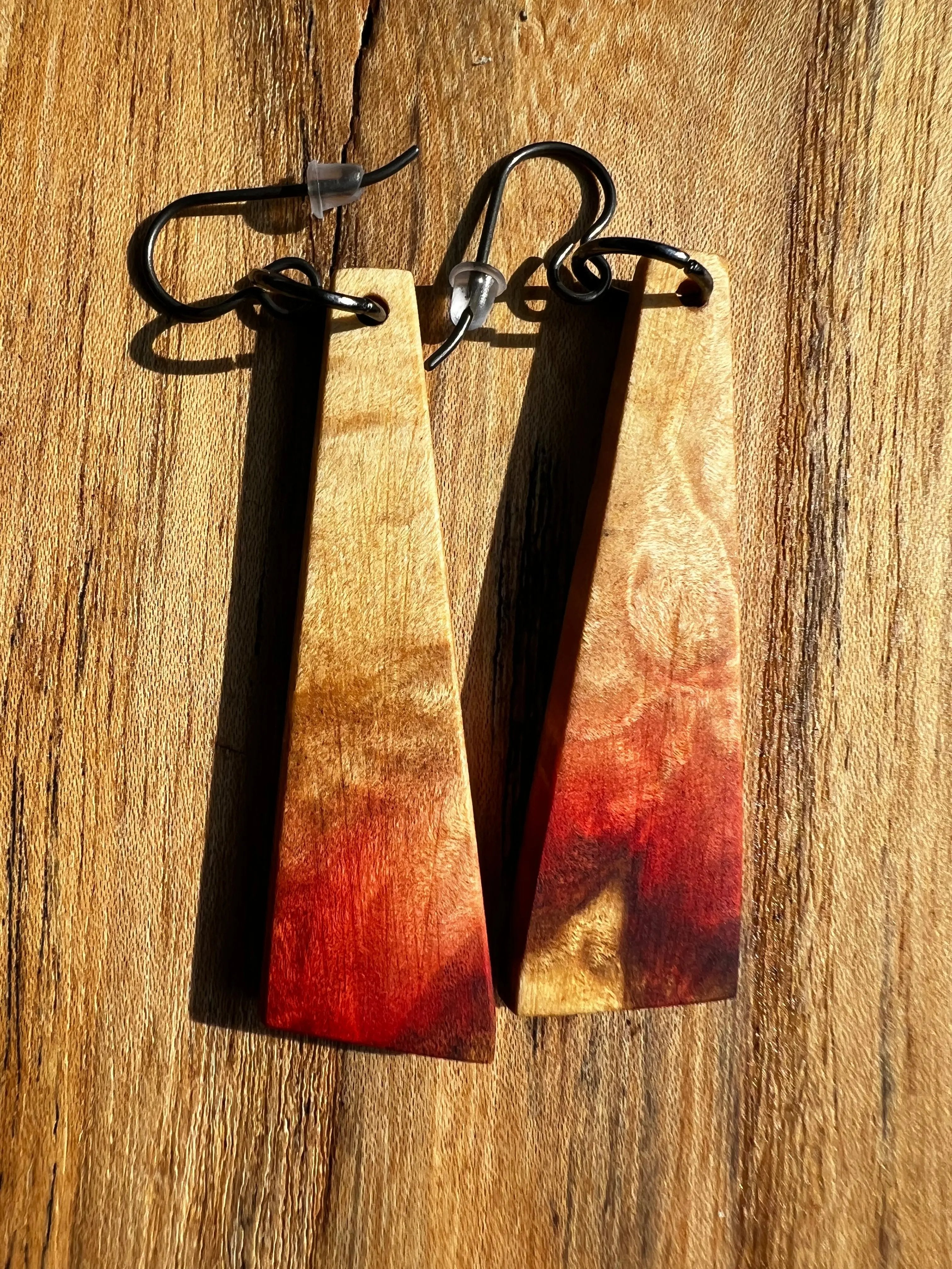 Flamed & Spalted Box Elder Earrings | Ronin Machinewerks