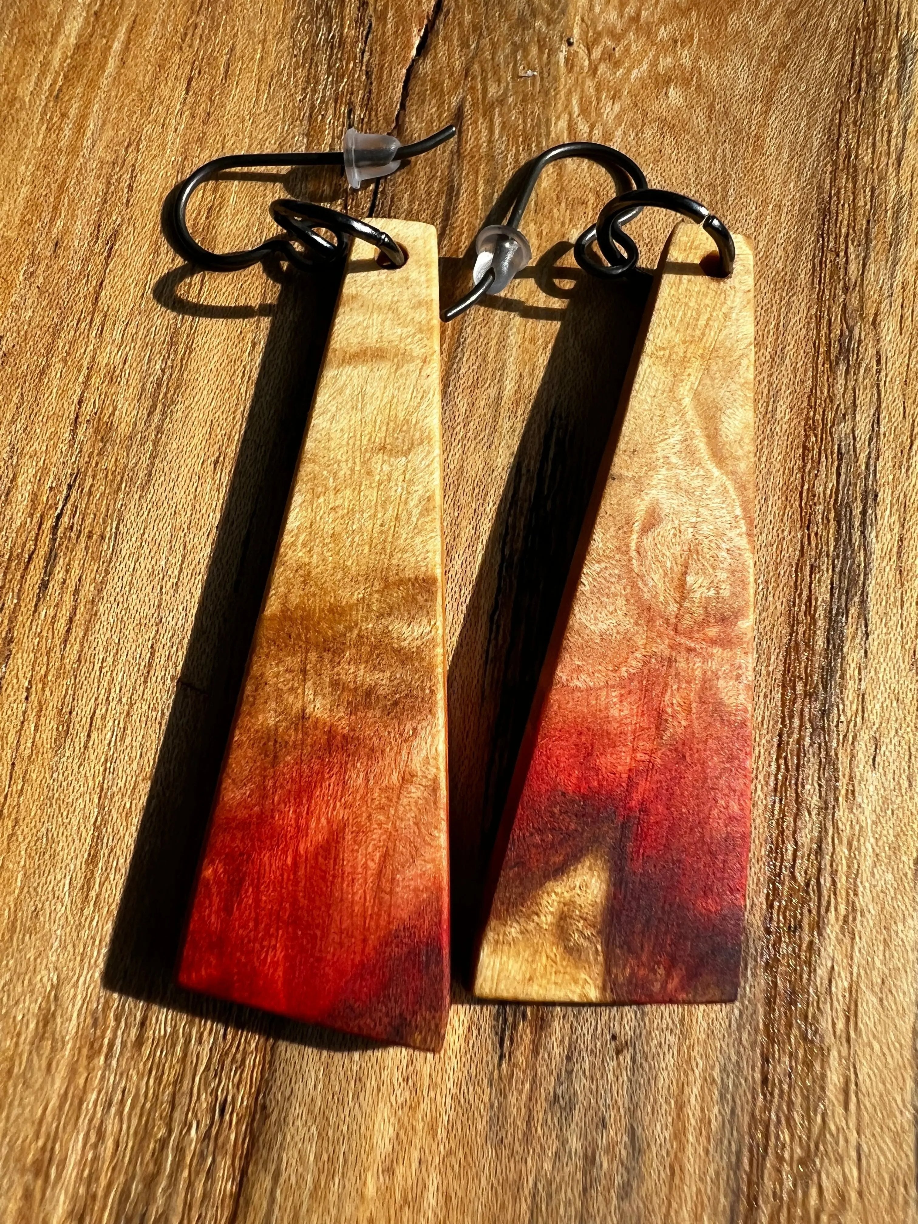 Flamed & Spalted Box Elder Earrings | Ronin Machinewerks