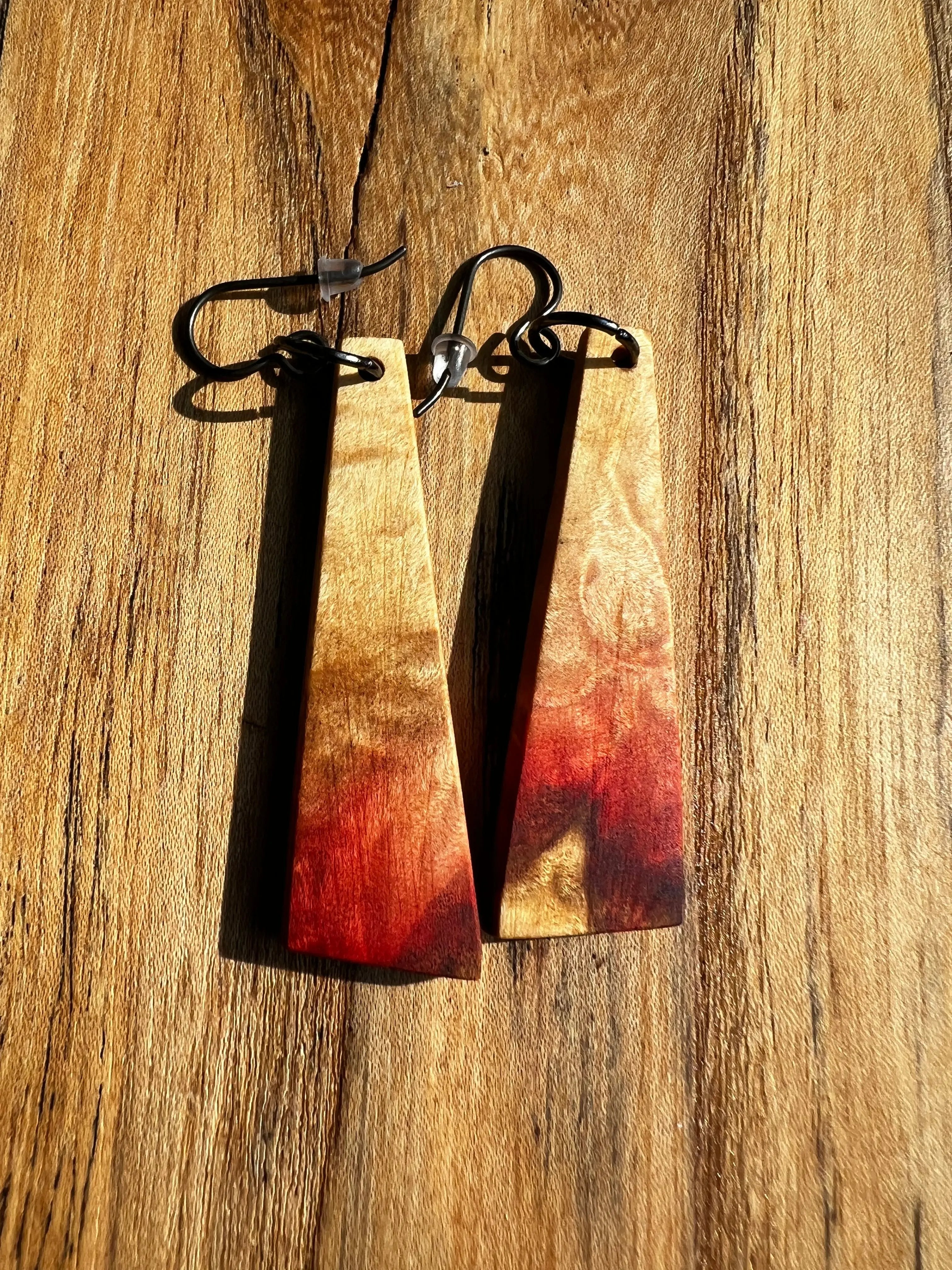 Flamed & Spalted Box Elder Earrings | Ronin Machinewerks